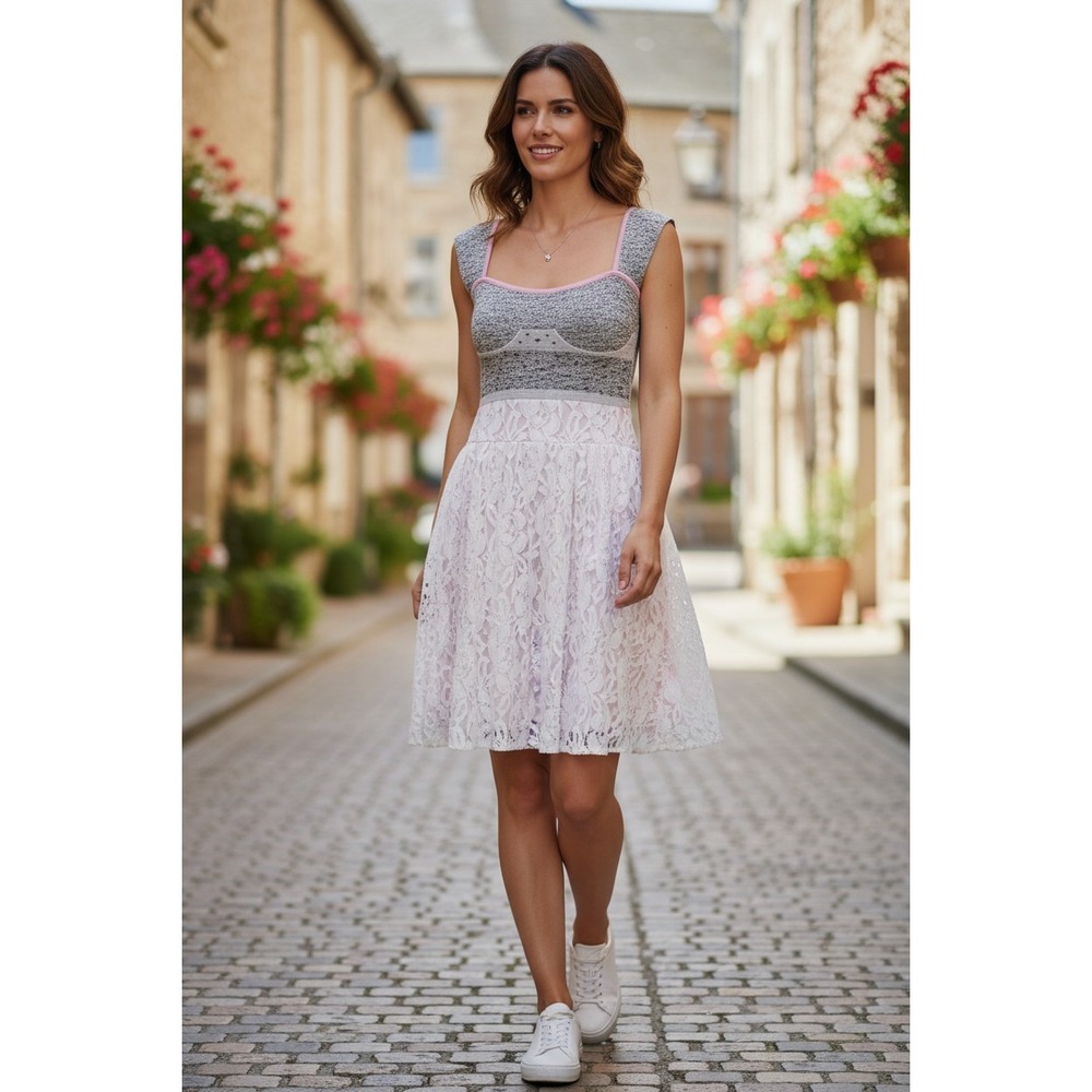 Anthropologie Scrapbook Lace Knit dress Boho Chic Romantic Cottagecore Studded M
